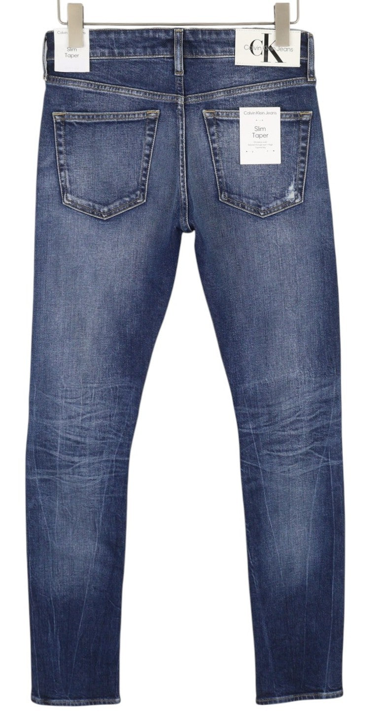CALVIN KLEIN Slim Taper Men Jeans W28/L32 Blue Washed Faded Ripped Distress