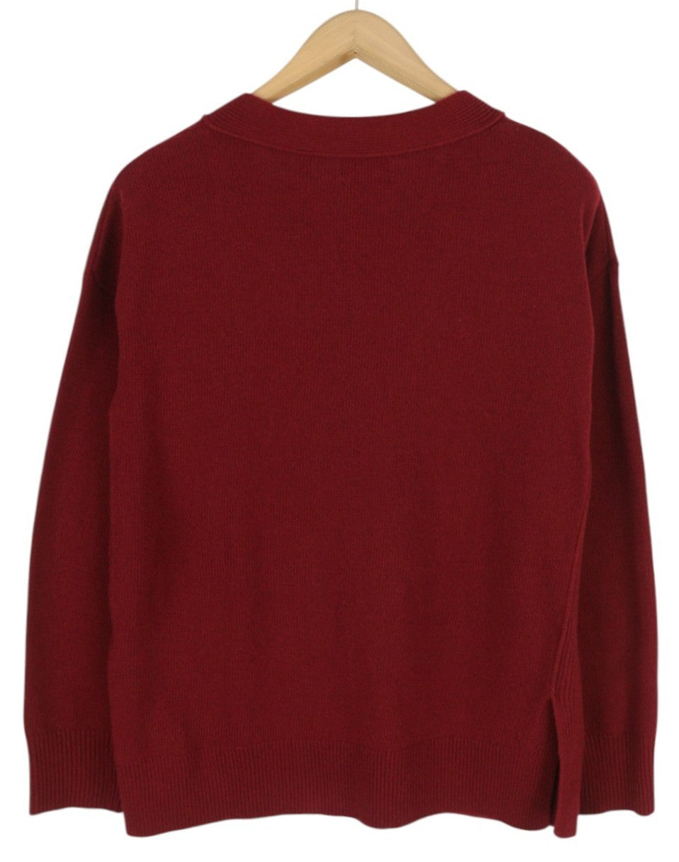 GANT Lambswool Cashmere V-Neck Women Jumper S Burgundy Tight-Knit Dark Pullover