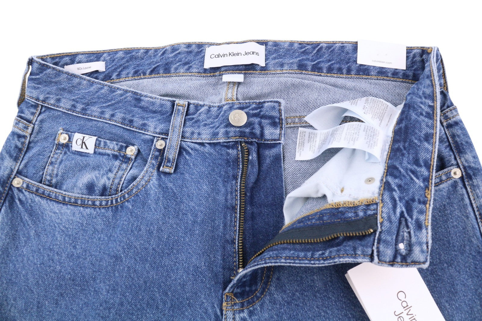 CALVIN KLEIN 90s Loose Cargo Men Jeans W29 Blue Denim Regular Zip Fly Casual