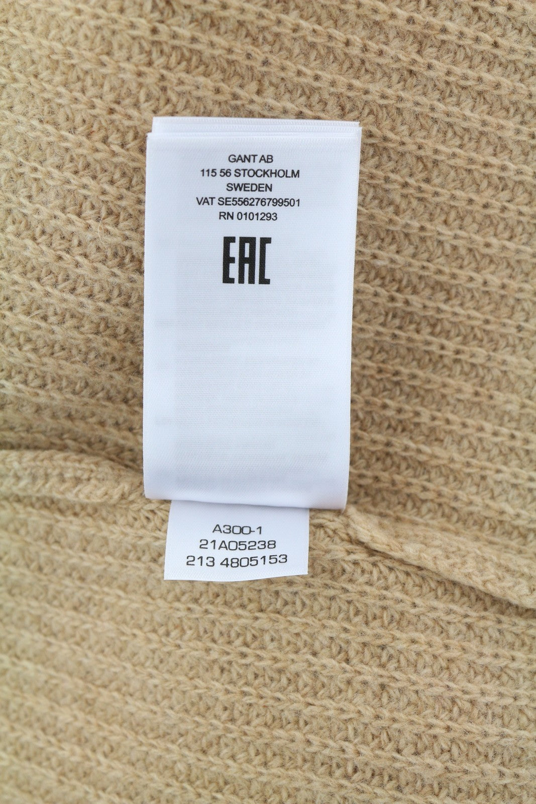 GANT Wool Rib V-Neck Women Jumper L Beige Knitted Oversized Loose Fit Pullover