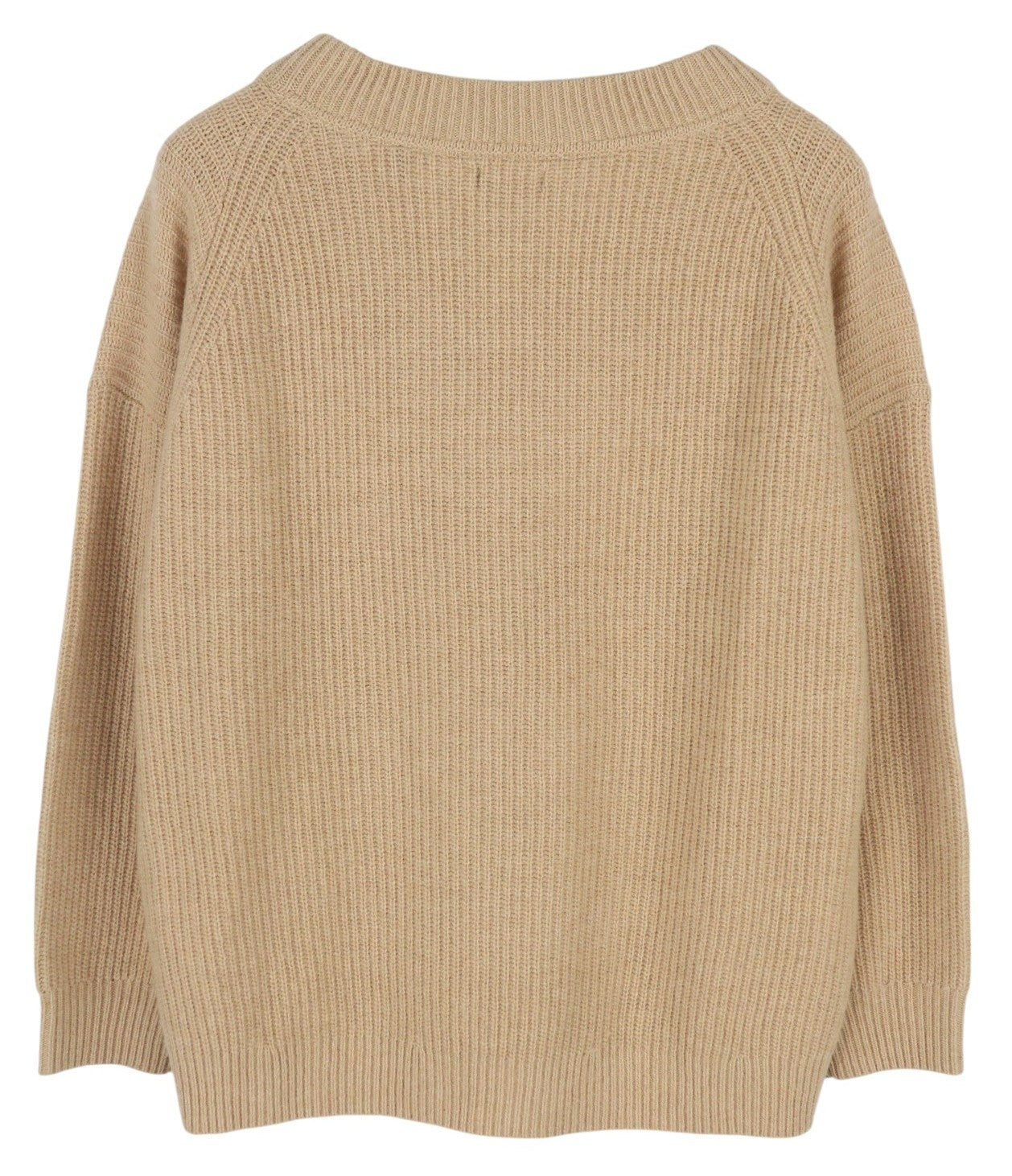 GANT Wool Rib V-Neck Women Jumper L Beige Knitted Oversized Loose Fit Pullover