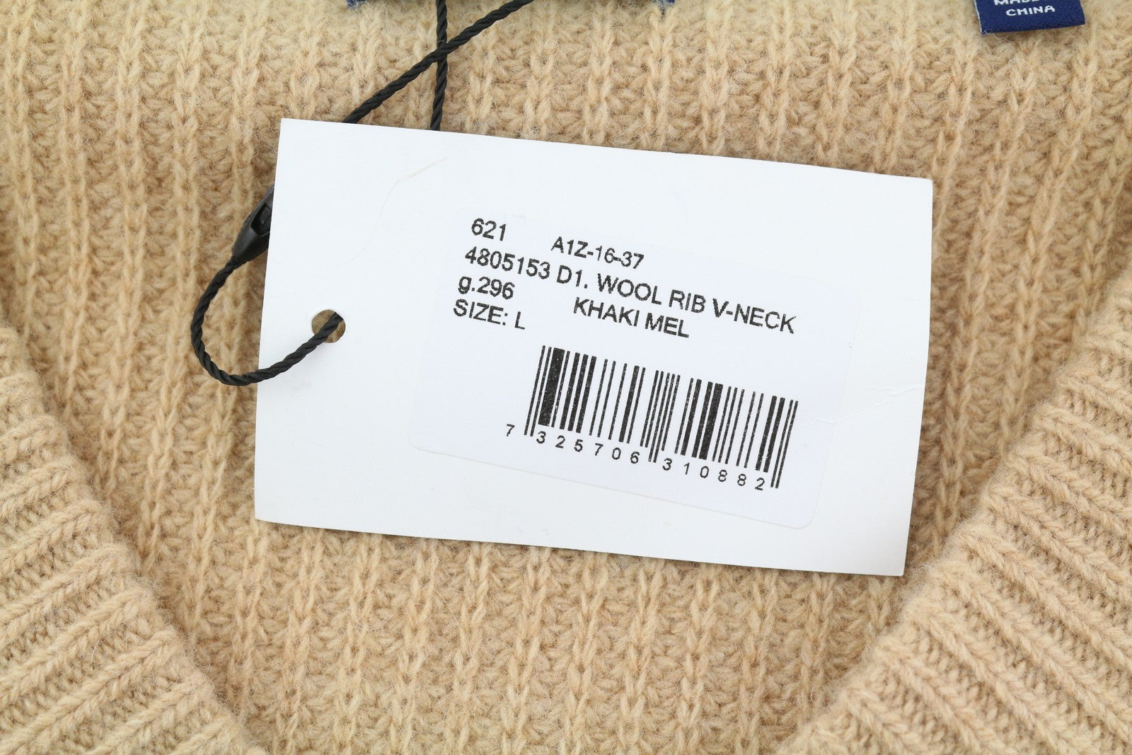 GANT Wool Rib V-Neck Women Jumper L Beige Knitted Oversized Loose Fit Pullover