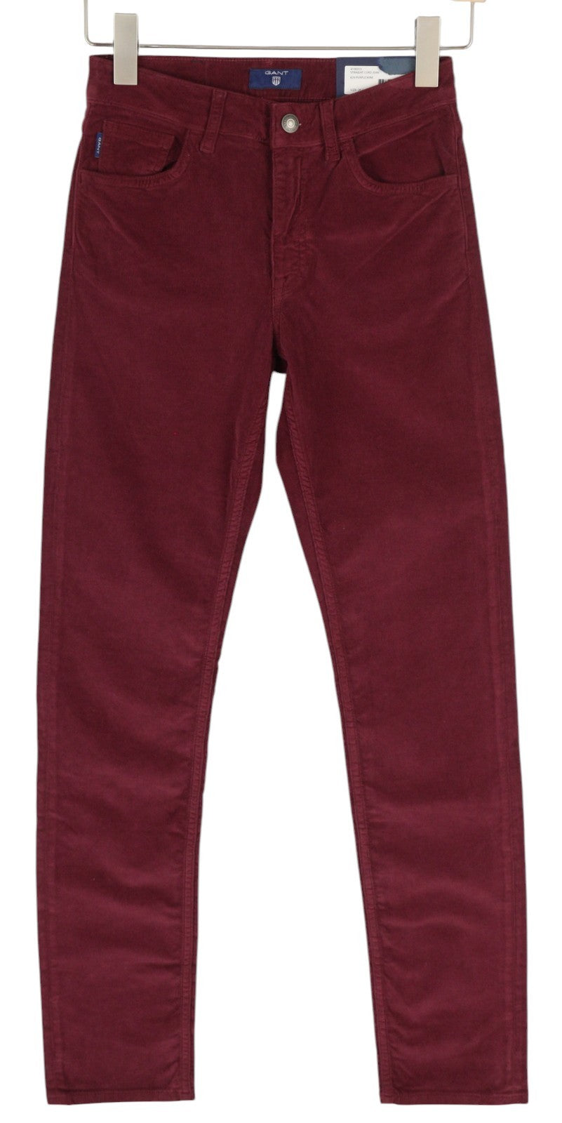 GANT Straight Cord Women Trousers W26/34 Burgundy Zip Fly Slim Pockets Casual