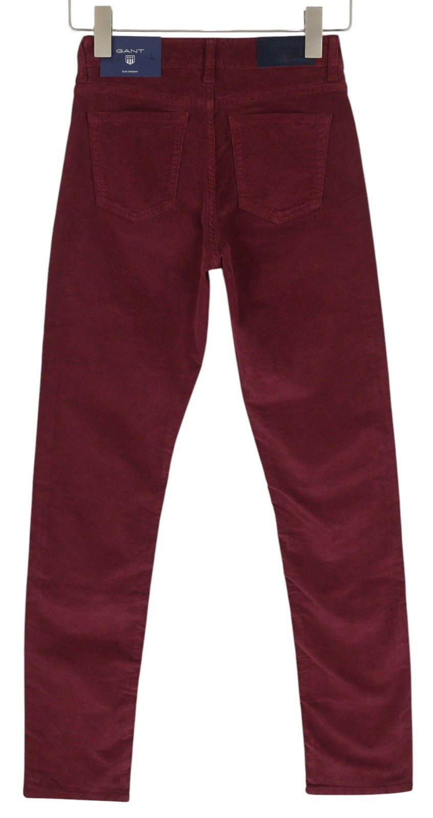 GANT Straight Cord Women Trousers W26/34 Burgundy Zip Fly Slim Pockets Casual