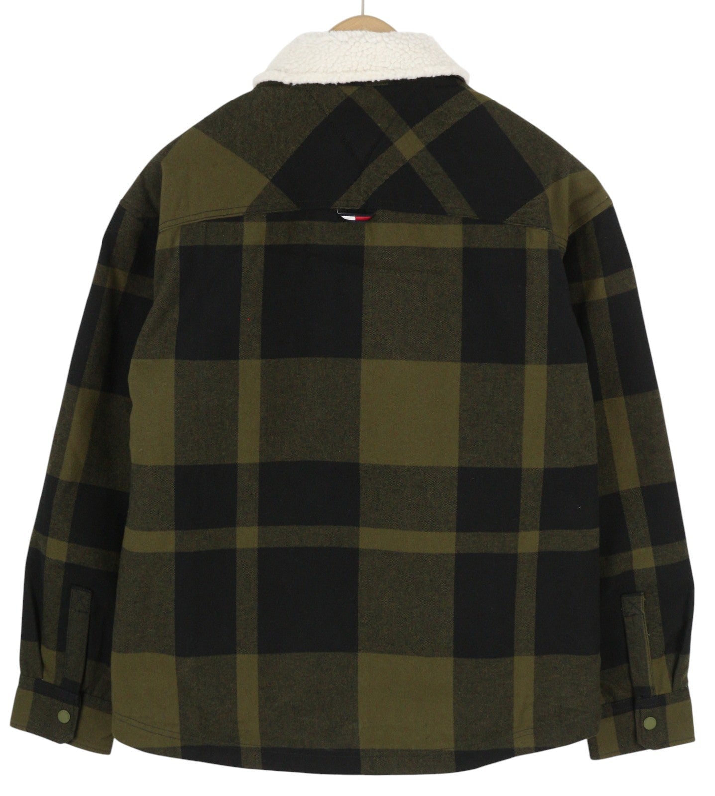 TOMMY HILFIGER Tjm Check Sherpa Men Jacket S Khaki Green Overshirt Logo RRP€170