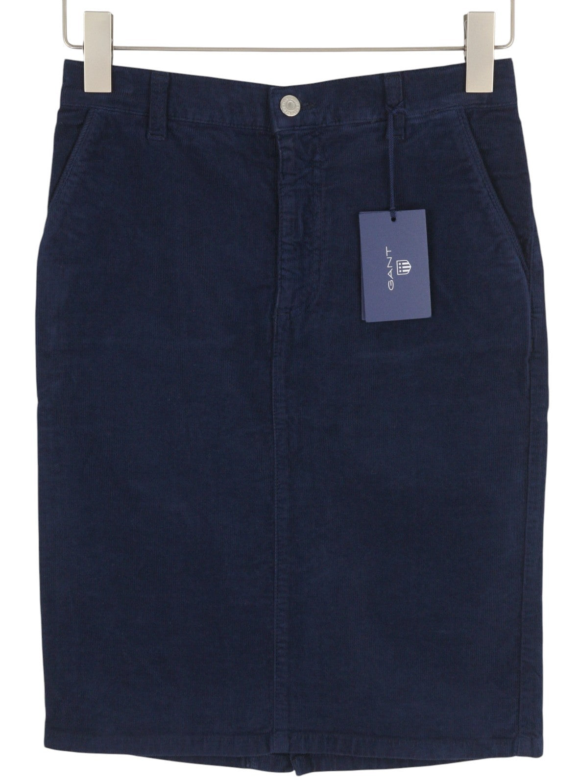 GANT Women Skirt EU36 Dark Blue Corduroy Zip Fly Pockets Pencil Knee-Length