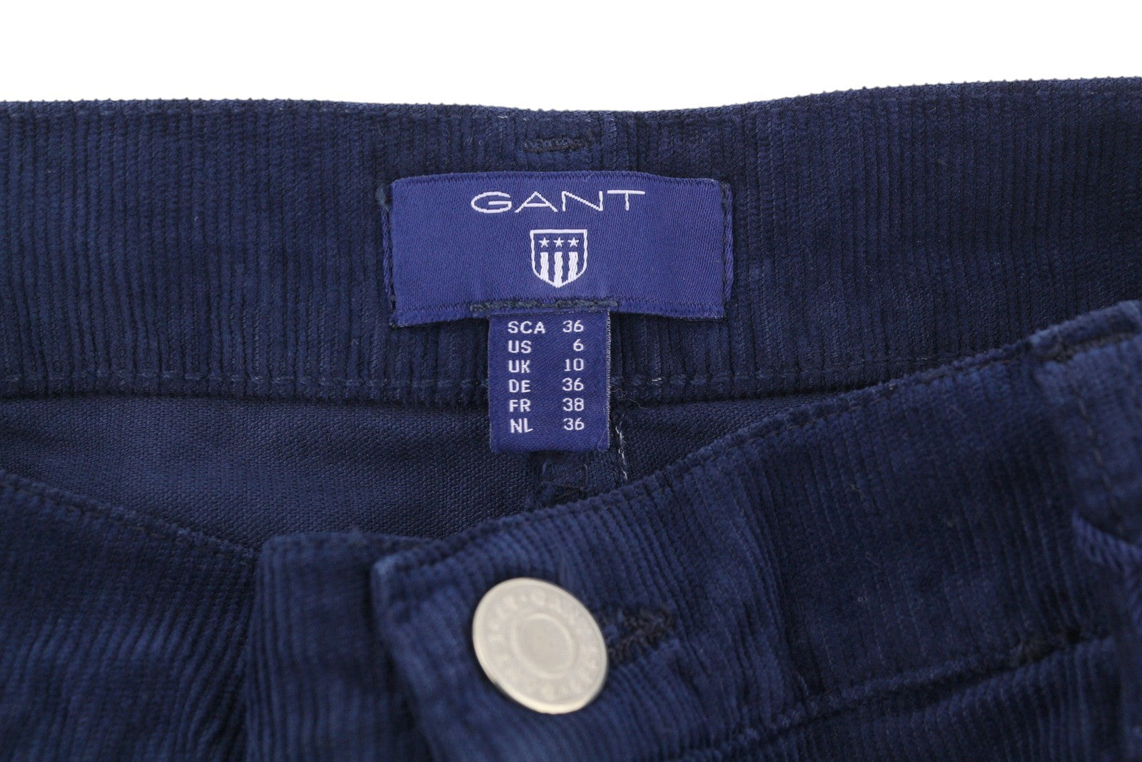 GANT Women Skirt EU36 Dark Blue Corduroy Zip Fly Pockets Pencil Knee-Length