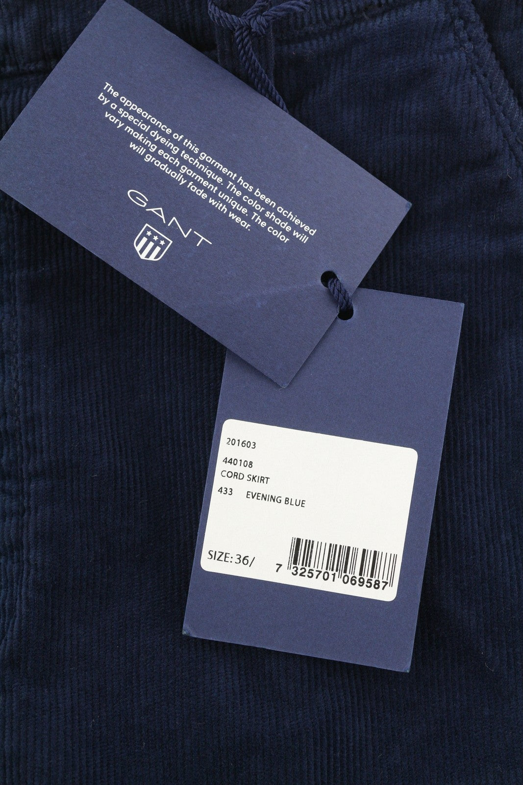 GANT Women Skirt EU36 Dark Blue Corduroy Zip Fly Pockets Pencil Knee-Length