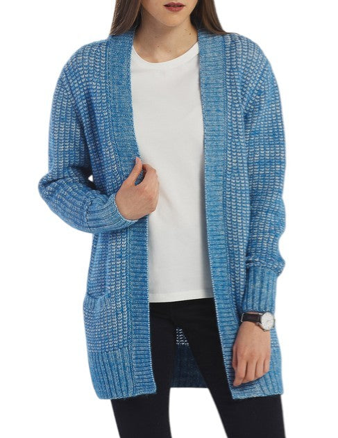 GANT Boyfriend Cardigan Women Jumper S Blue Melange Wool Alpaca Blend Tight-Knit