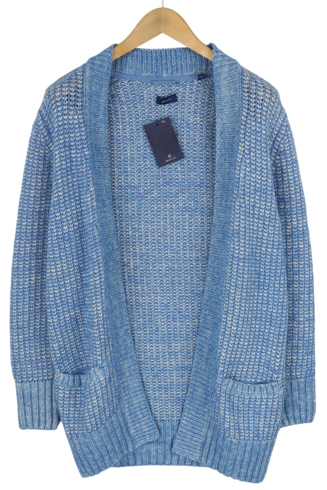 GANT Boyfriend Cardigan Women Jumper S Blue Melange Wool Alpaca Blend Tight-Knit