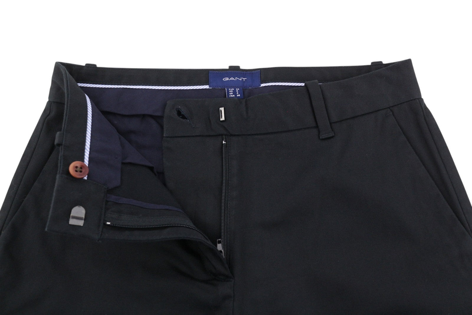 GANT Tp Satin Slack Women Trousers EU34 Black Tech Prep Slim Flat Front Classic