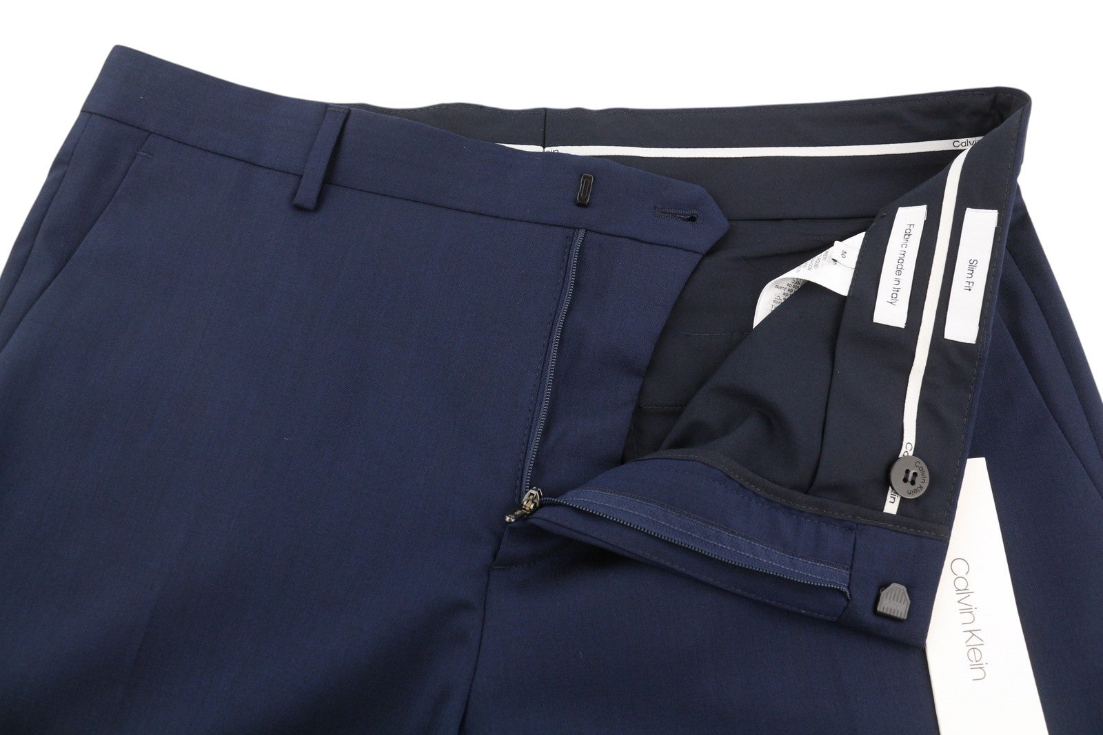 CALVIN KLEIN Stretch Wool Slim Men Trousers W34 Blue Flat Front Classic RRP€139