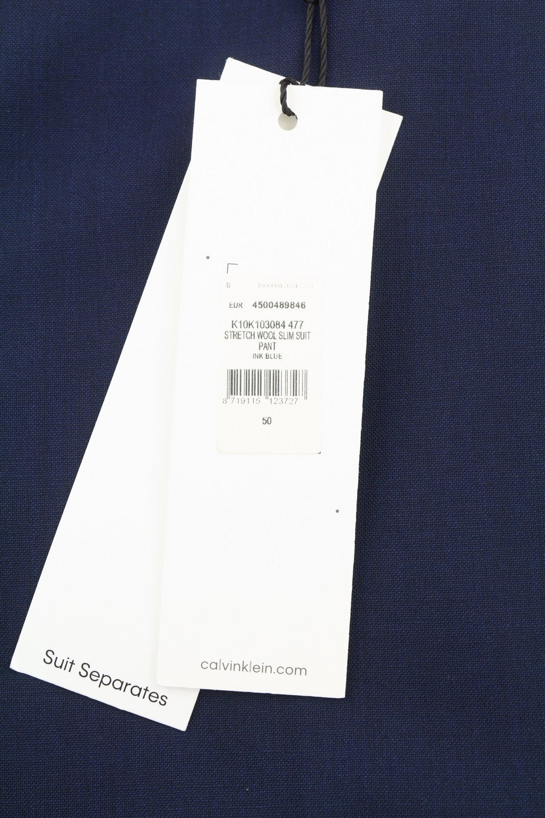 CALVIN KLEIN Stretch Wool Slim Men Trousers W34 Blue Flat Front Classic RRP€139