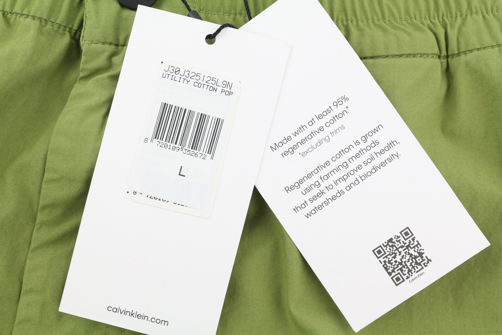 CALVIN KLEIN Utility Cotton Pop Men Trousers L Green Elastic Waist Zip Cargo