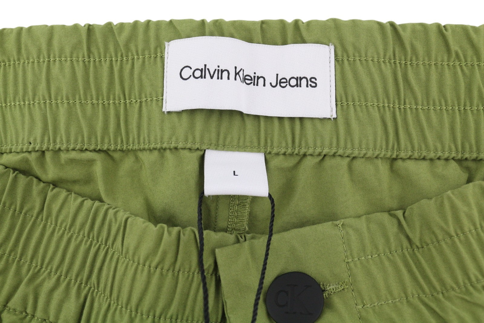 CALVIN KLEIN Utility Cotton Pop Men Trousers L Green Elastic Waist Zip Cargo