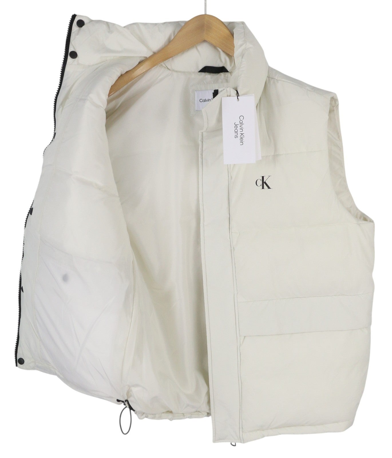 CALVIN KLEIN Men Waistcoat L White Water Repellent Padded Quilted Zip RRP€179