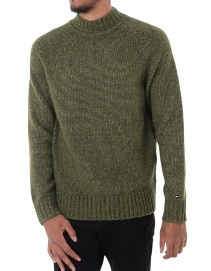 TOMMY HILFIGER Dc Mouline Mock Nk Men Jumper S Melange Green Wool Blend RRP€199