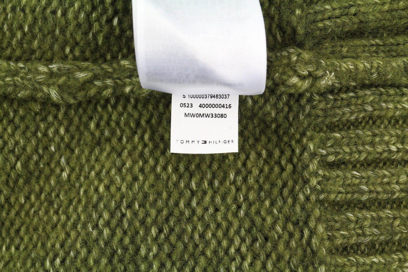 TOMMY HILFIGER Dc Mouline Mock Nk Men Jumper S Melange Green Wool Blend RRP€199