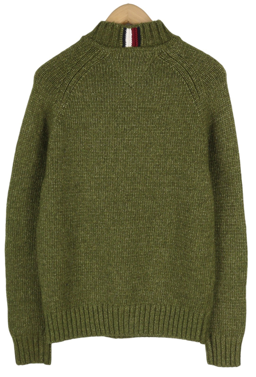 TOMMY HILFIGER Dc Mouline Mock Nk Men Jumper S Melange Green Wool Blend RRP€199