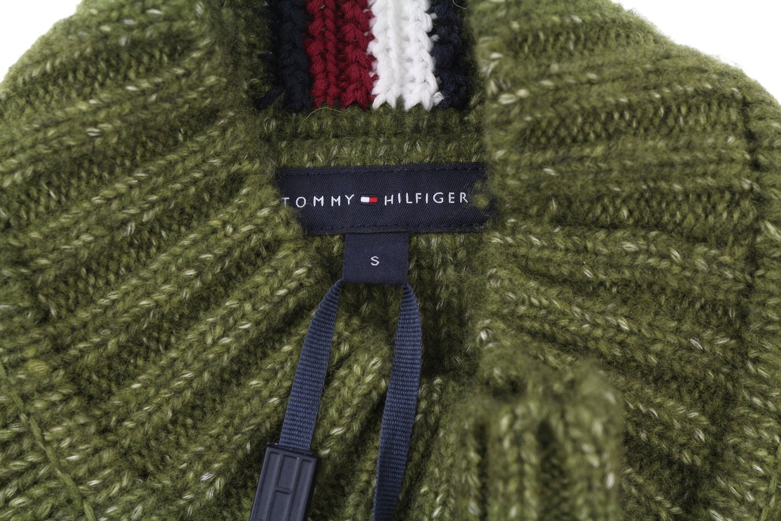 TOMMY HILFIGER Dc Mouline Mock Nk Men Jumper S Melange Green Wool Blend RRP€199