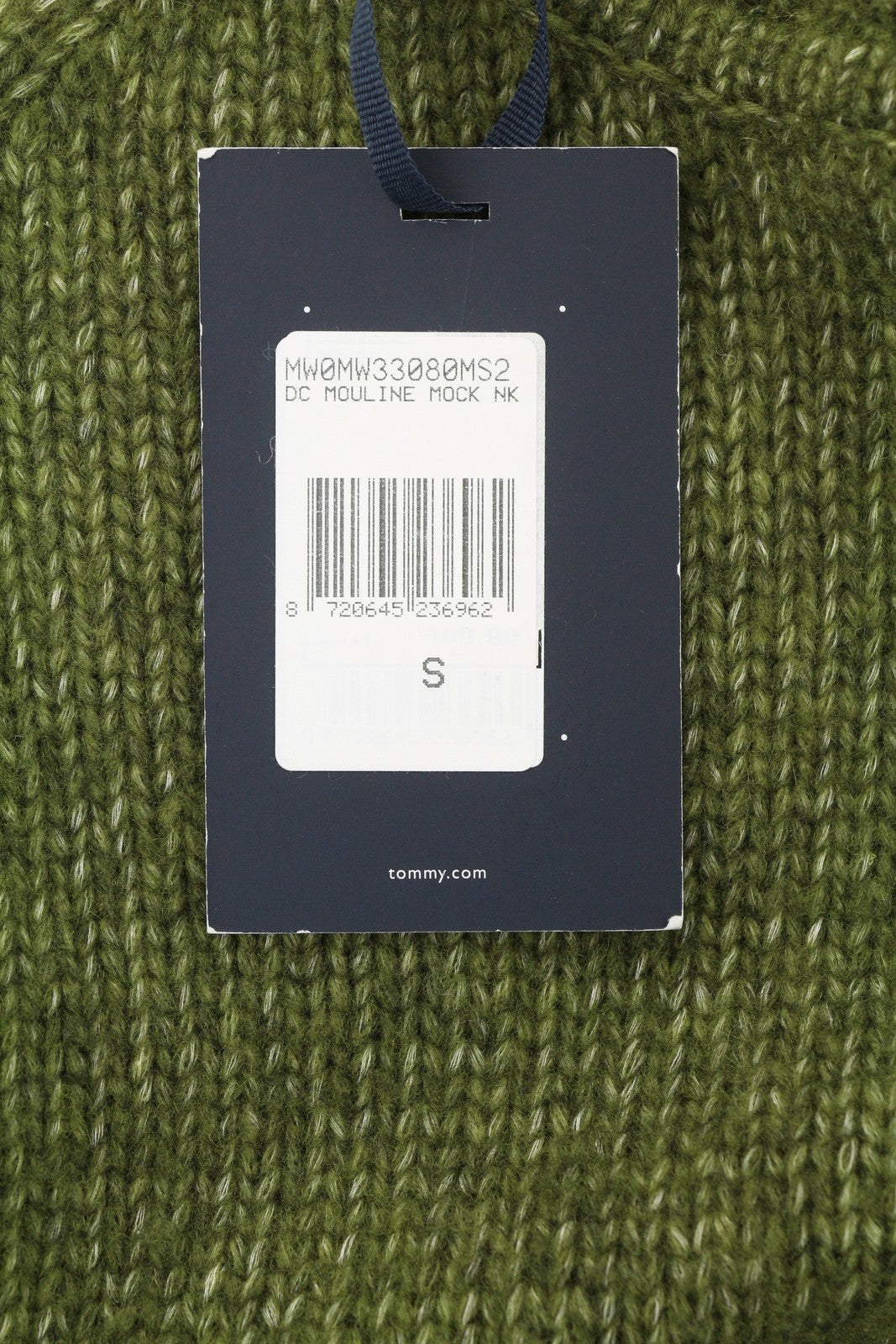 TOMMY HILFIGER Dc Mouline Mock Nk Men Jumper S Melange Green Wool Blend RRP€199