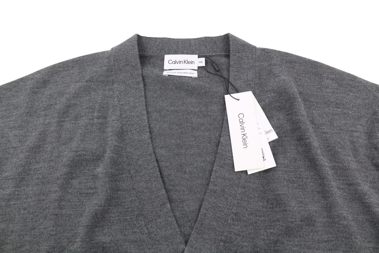 CALVIN KLEIN Merino Comfort Cardigan Men Jumper 2XL Grey Melange Button-Up Knit