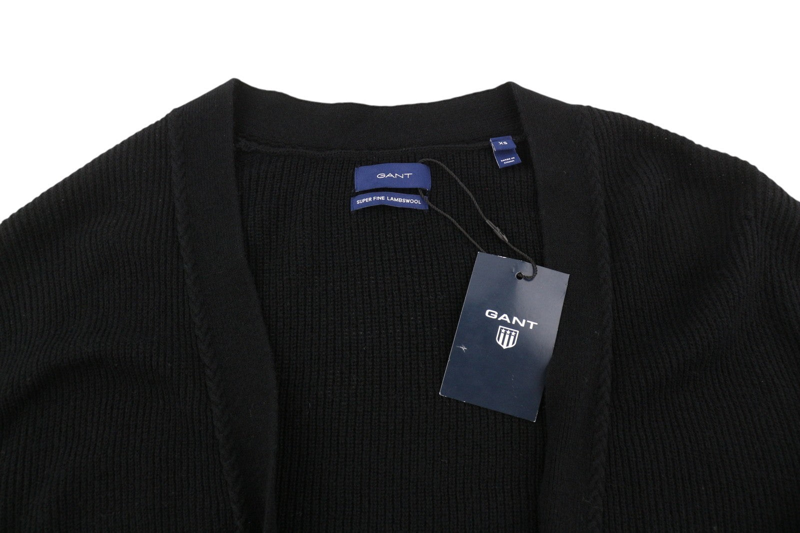 GANT Ribbed Lambswool Cardigan Women Jumper XS Black Knit Belted Long Sleeve