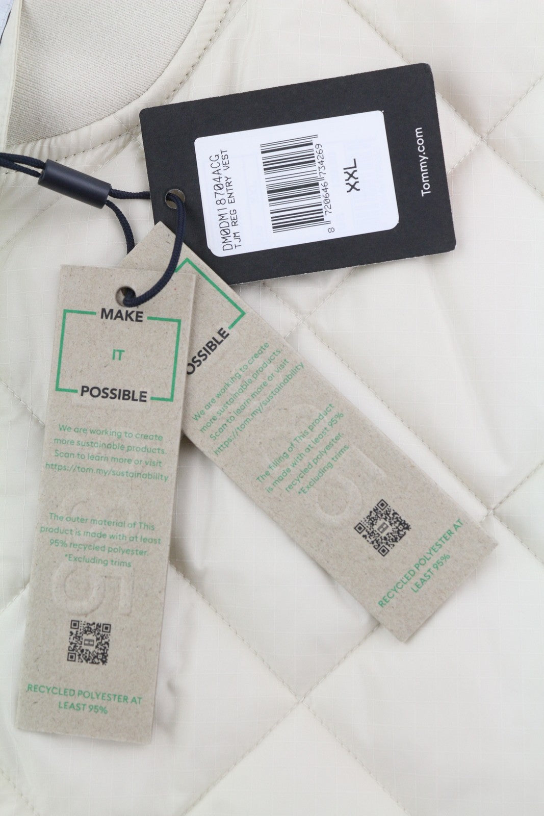 TOMMY HILFIGER Tjm Reg Entry Vest Men Waistcoat 2XL White Padded Quilted RRP€149