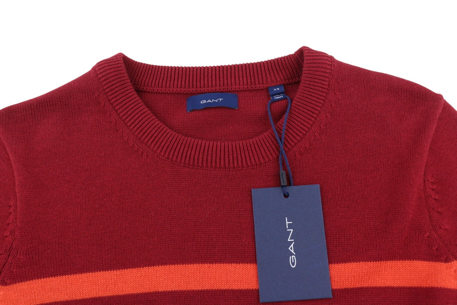 GANT Striped Cotton Crew Women Jumper XS Red Tight-Knit Crew Collar Pullover