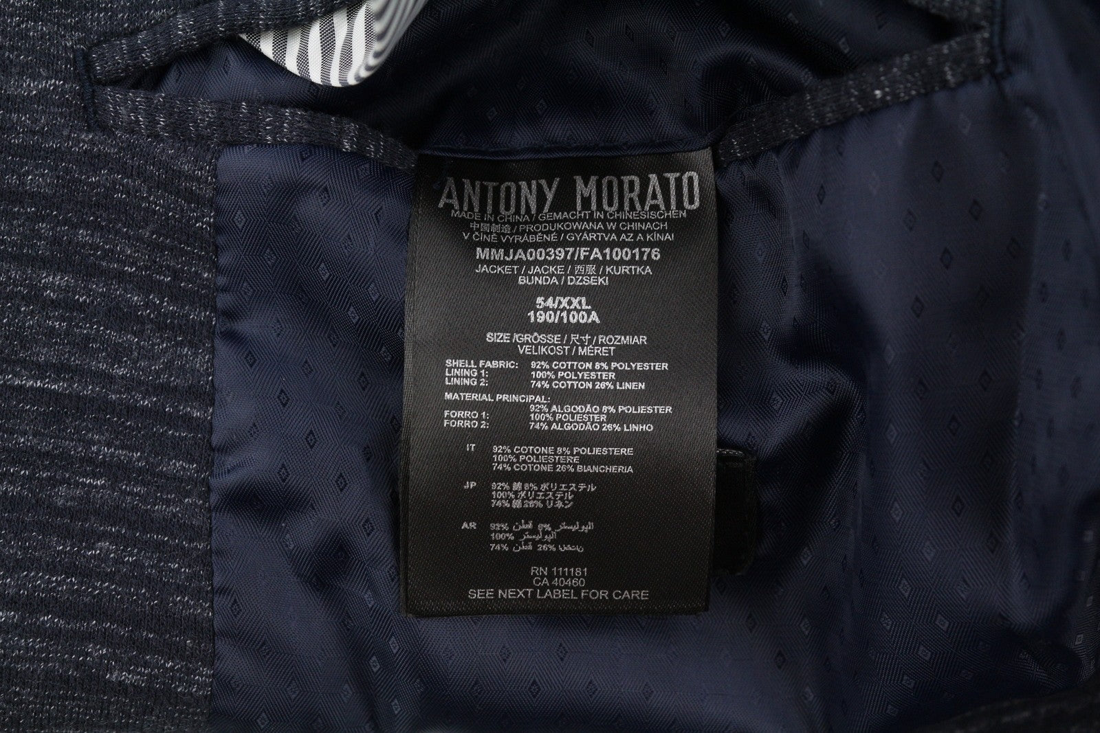 ANTONY MORATO Men Blazer 2XL Blue Super Slim Fit Half Lined Single Breasted