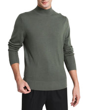 CALVIN KLEIN Merino Mock Neck Men Jumper M Green Wool Tight-Knit Logo Pullover