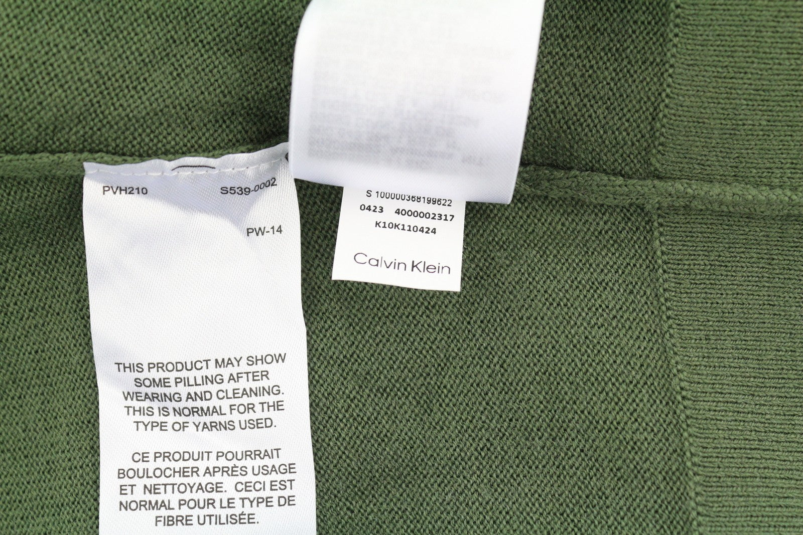 CALVIN KLEIN Merino Mock Neck Men Jumper M Green Wool Tight-Knit Logo Pullover