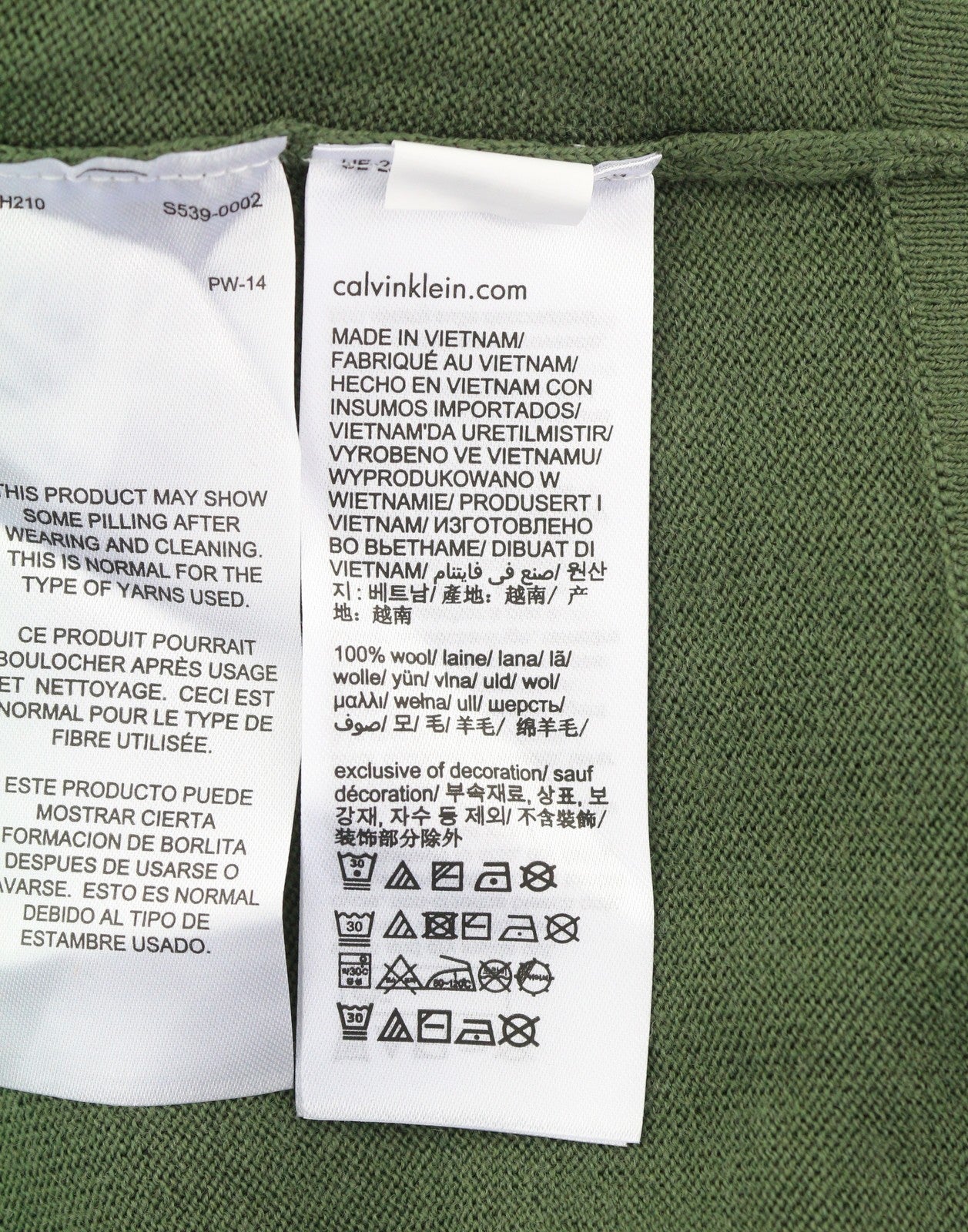 CALVIN KLEIN Merino Mock Neck Men Jumper M Green Wool Tight-Knit Logo Pullover