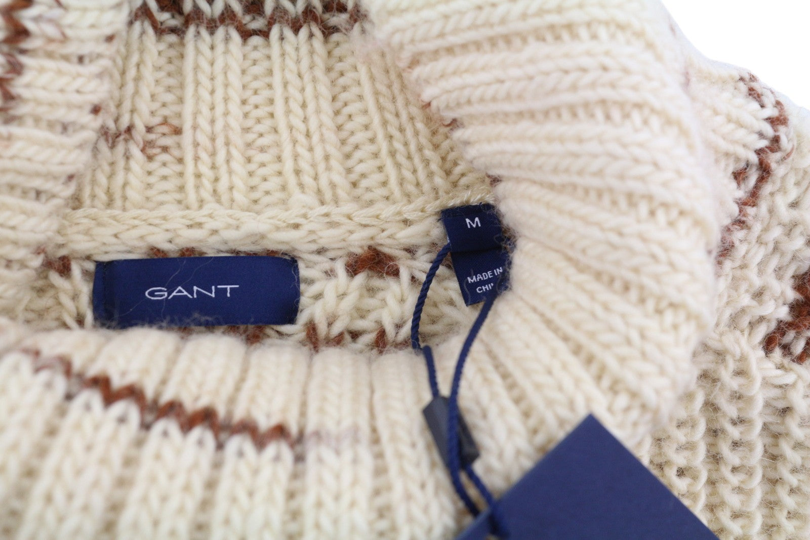 GANT Multi Color Turtle Women Jumper M Beige Wool Tight-Knit Patterned Pullover