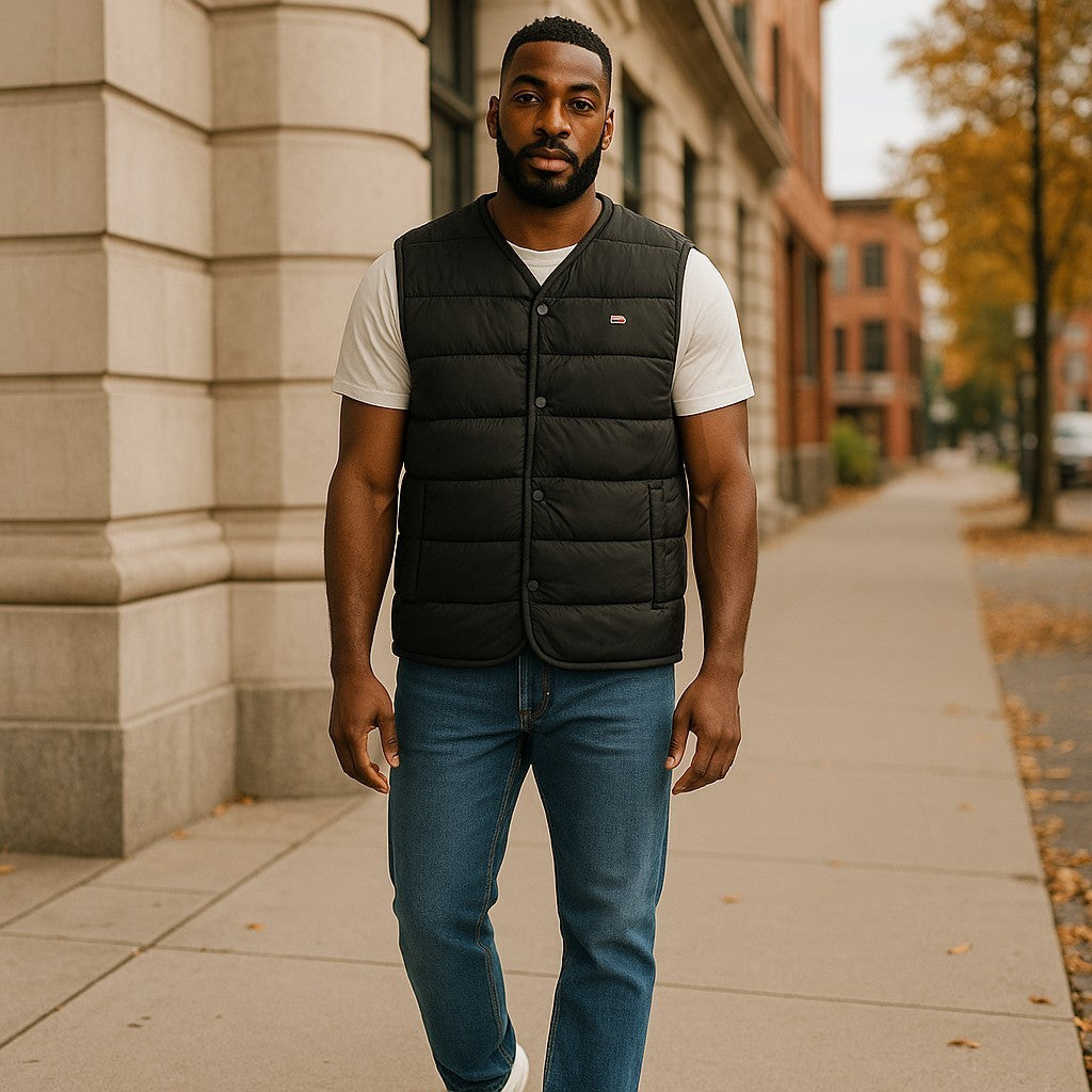 TOMMY HILFIGER Tjm Light Down Men Waistcoat XS Black Duck Down Filled RRP€149