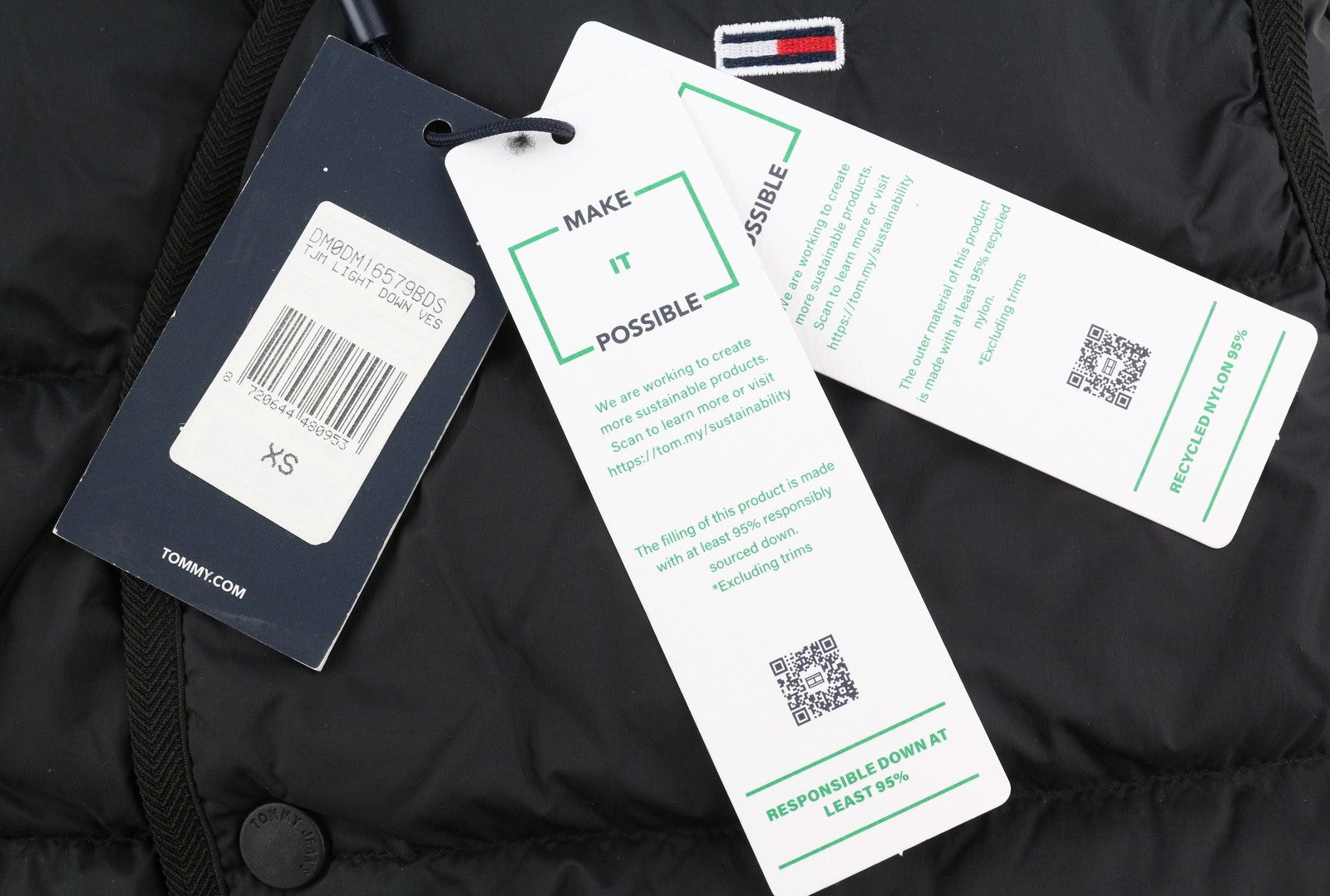 TOMMY HILFIGER Tjm Light Down Men Waistcoat XS Black Duck Down Filled RRP€149