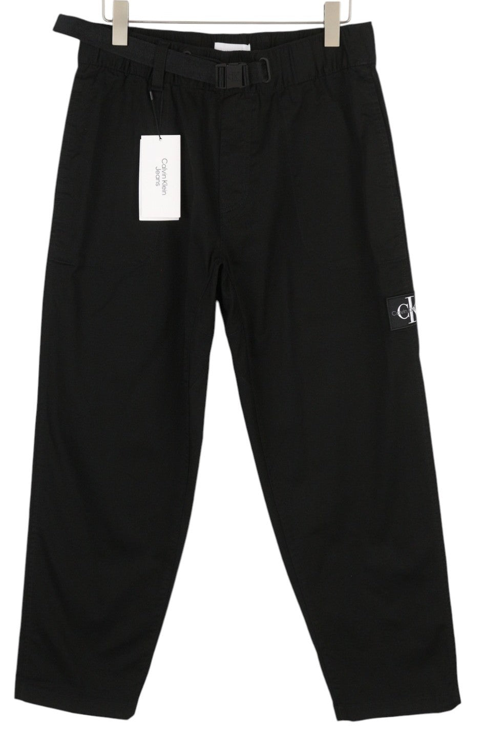 CALVIN KLEIN Belted Straight Men Trousers M Black Drawstring Waist Regular Fit