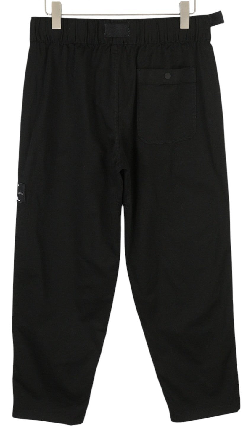 CALVIN KLEIN Belted Straight Men Trousers M Black Drawstring Waist Regular Fit