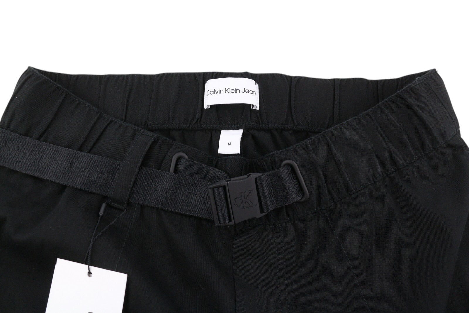 CALVIN KLEIN Belted Straight Men Trousers M Black Drawstring Waist Regular Fit