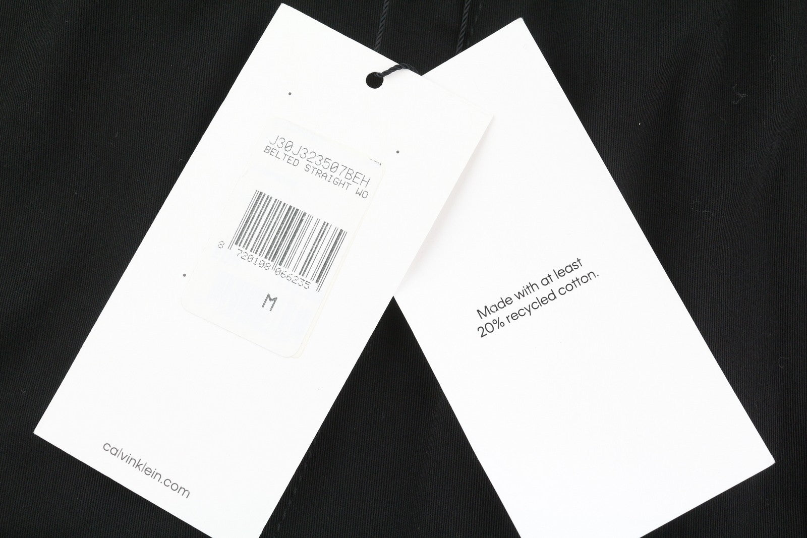 CALVIN KLEIN Belted Straight Men Trousers M Black Drawstring Waist Regular Fit