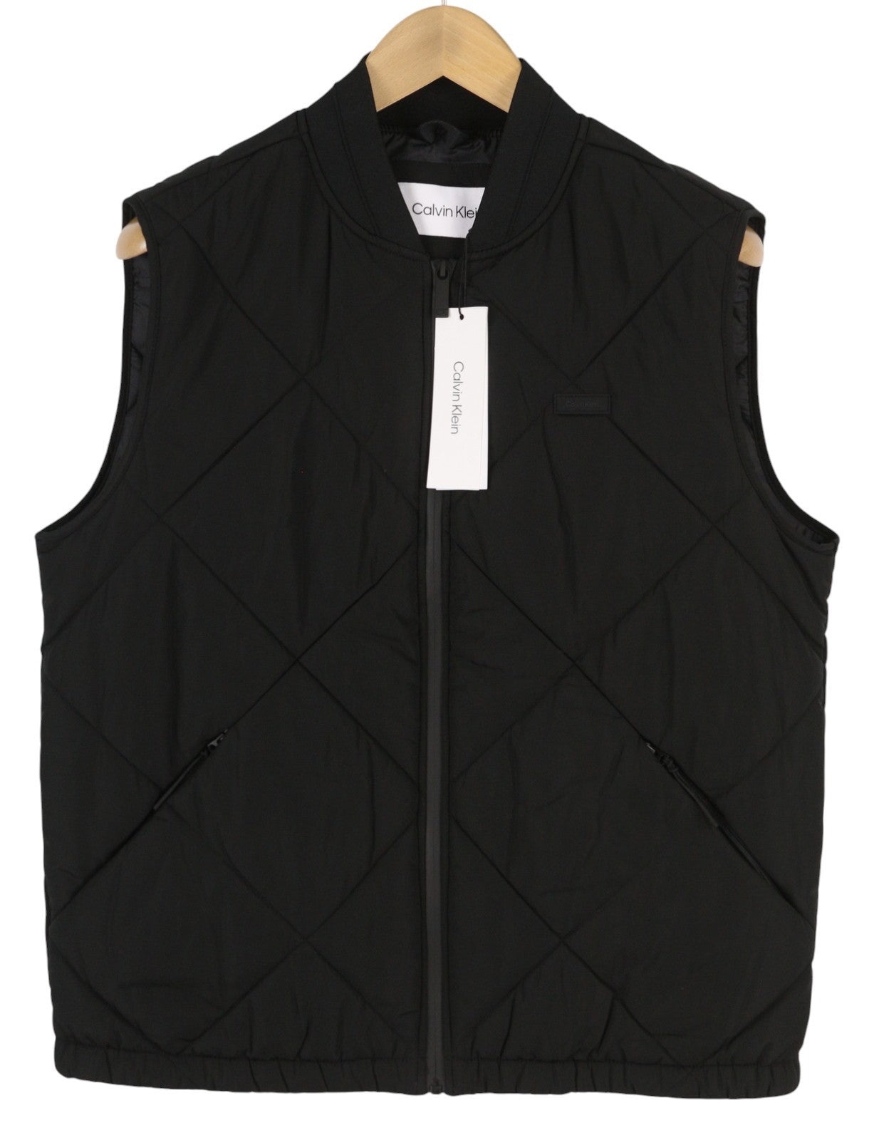 CALVIN KLEIN Signature Quilt Men Waistcoat M Black Padded Bomber Vest RRP$279
