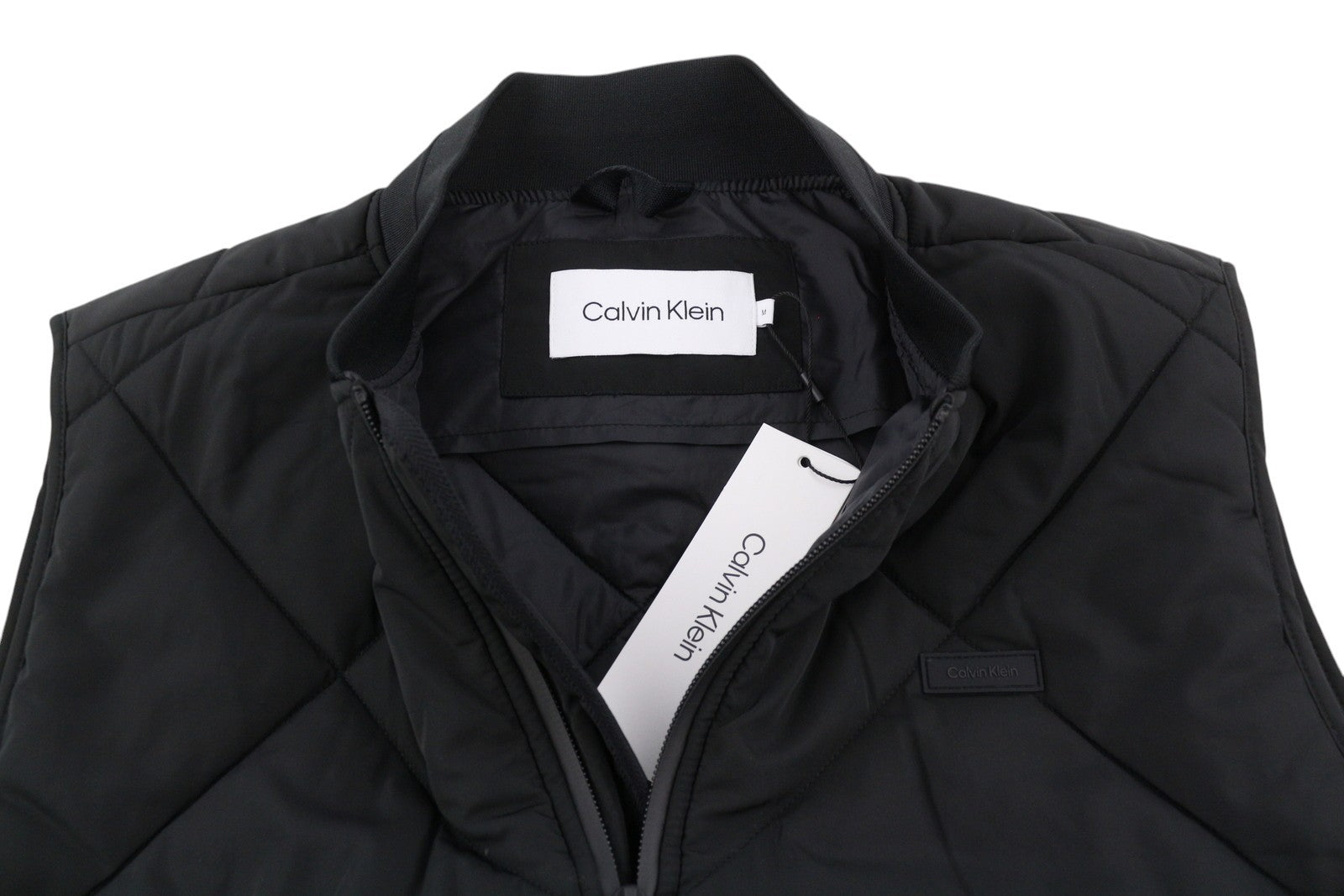 CALVIN KLEIN Signature Quilt Men Waistcoat M Black Padded Bomber Vest RRP$279