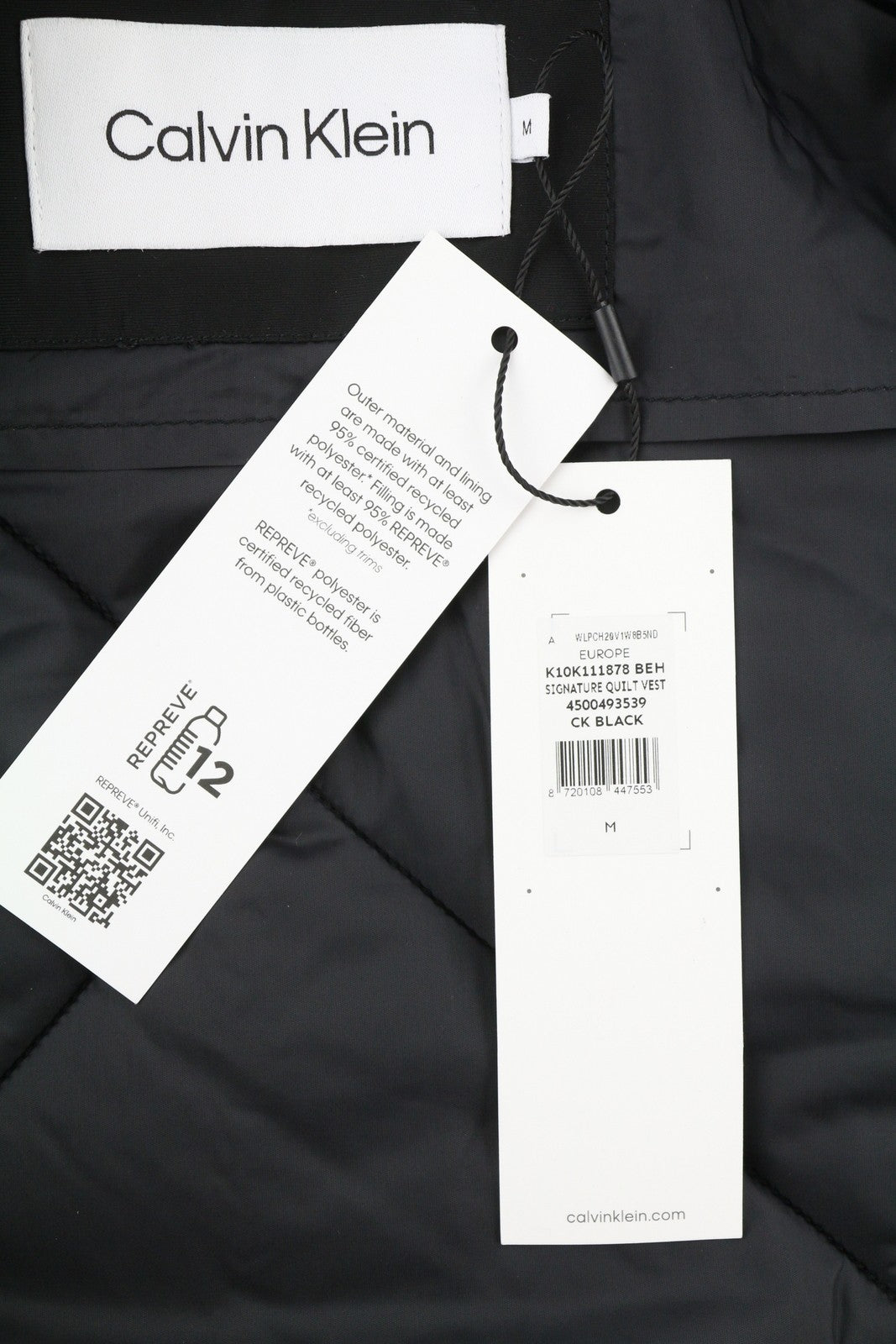 CALVIN KLEIN Signature Quilt Men Waistcoat M Black Padded Bomber Vest RRP$279