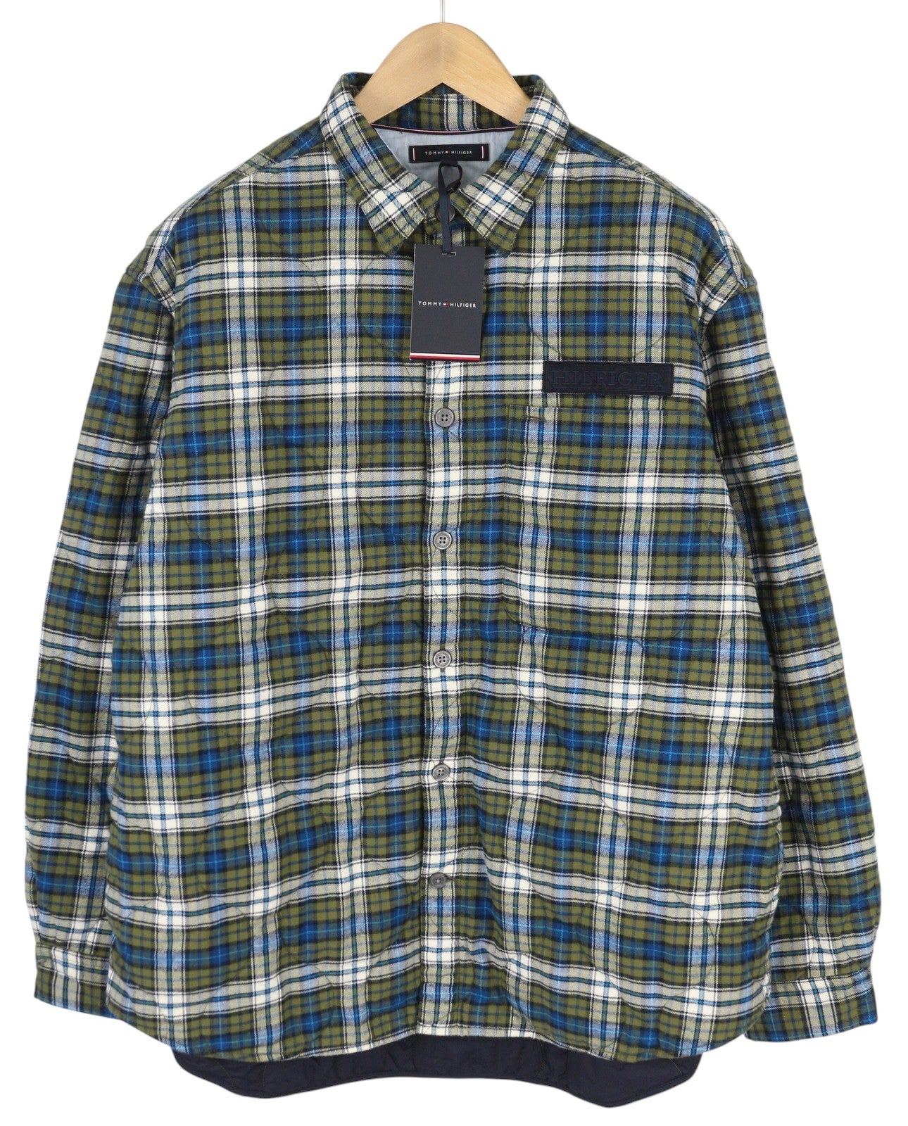 TOMMY HILFIGER Check Quilted Overshirt Men Jacket L Button-Up  Padded Lined