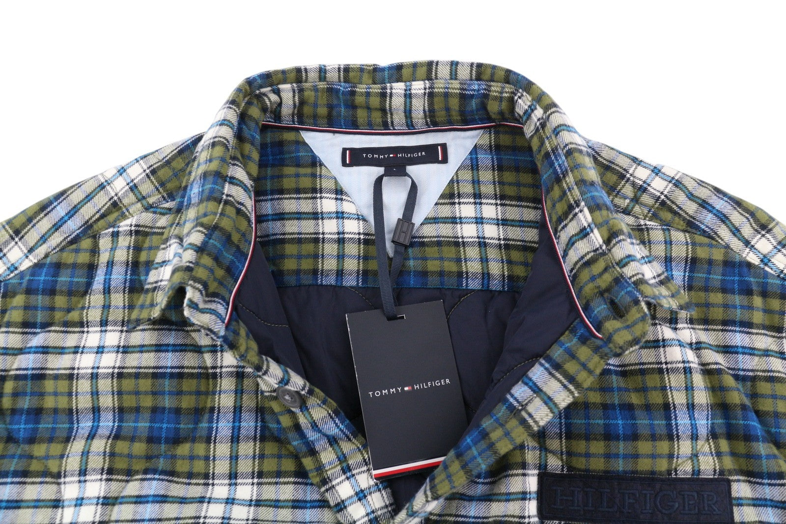 TOMMY HILFIGER Check Quilted Overshirt Men Jacket L Button-Up  Padded Lined