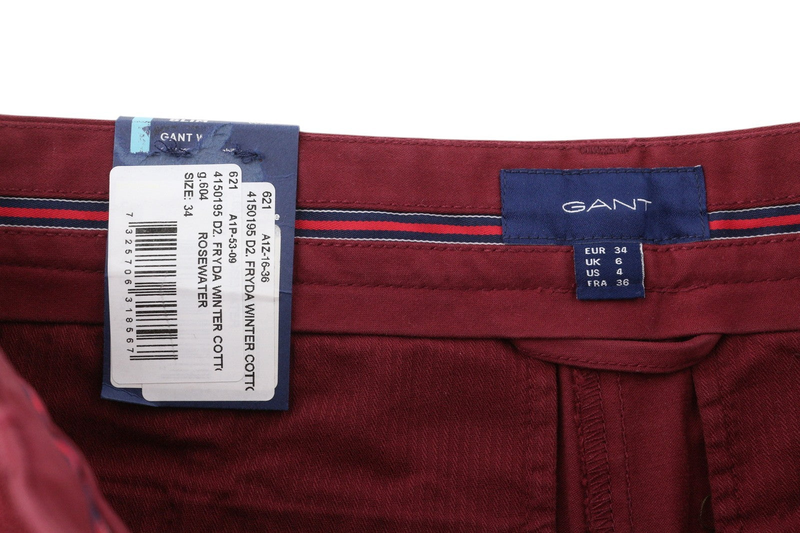 GANT Fryda Women Trousers EU34 Red Slim Fit Mid Rise Zip Fly Ankle Length Logo