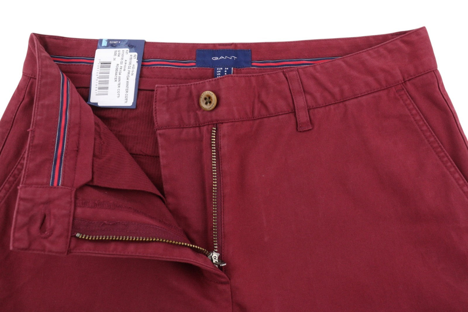 GANT Fryda Women Trousers EU34 Red Slim Fit Mid Rise Zip Fly Ankle Length Logo