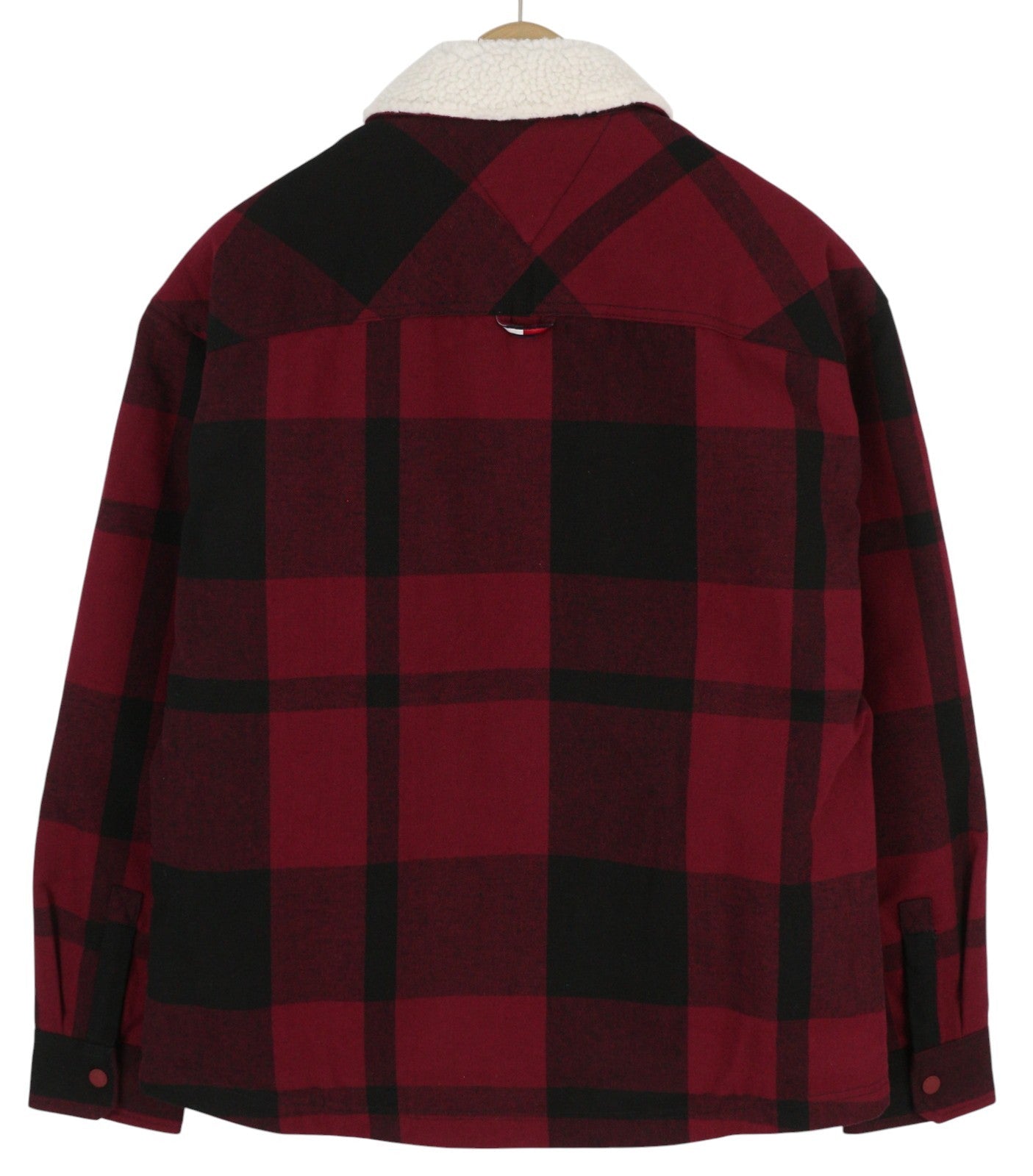 TOMMY HILFIGER Tjm Check Sherpa Men Jacket S Red Snap Buttons Overshirt RRP170