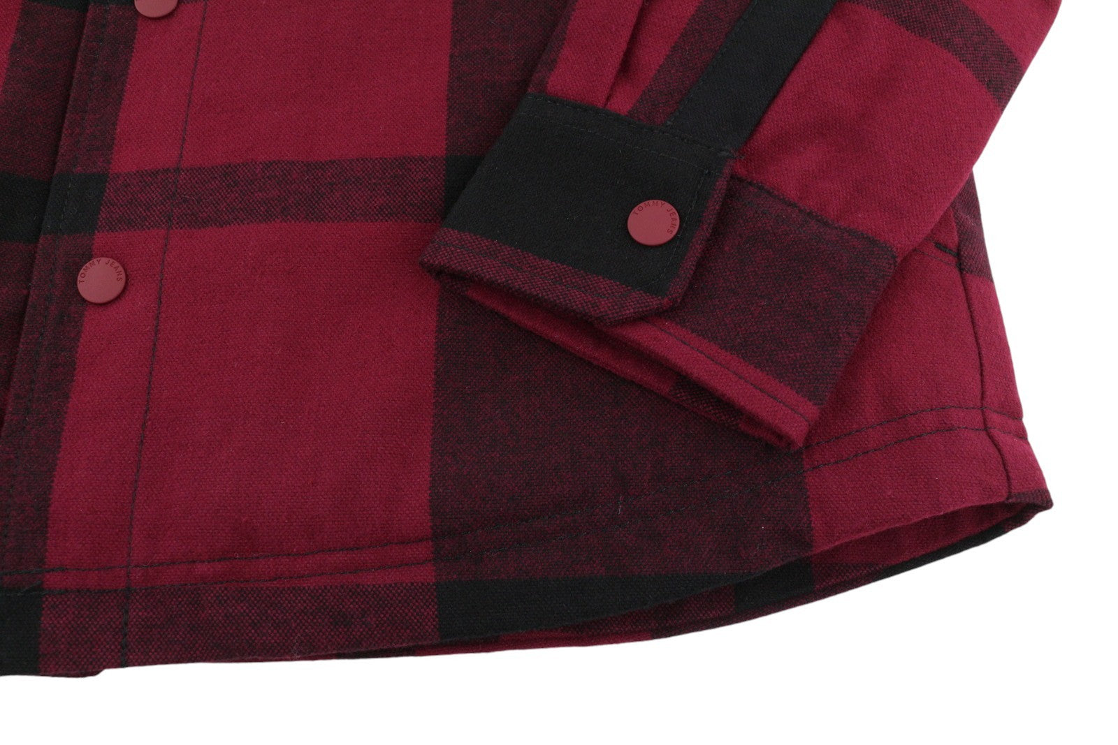 TOMMY HILFIGER Tjm Check Sherpa Men Jacket S Red Snap Buttons Overshirt RRP170