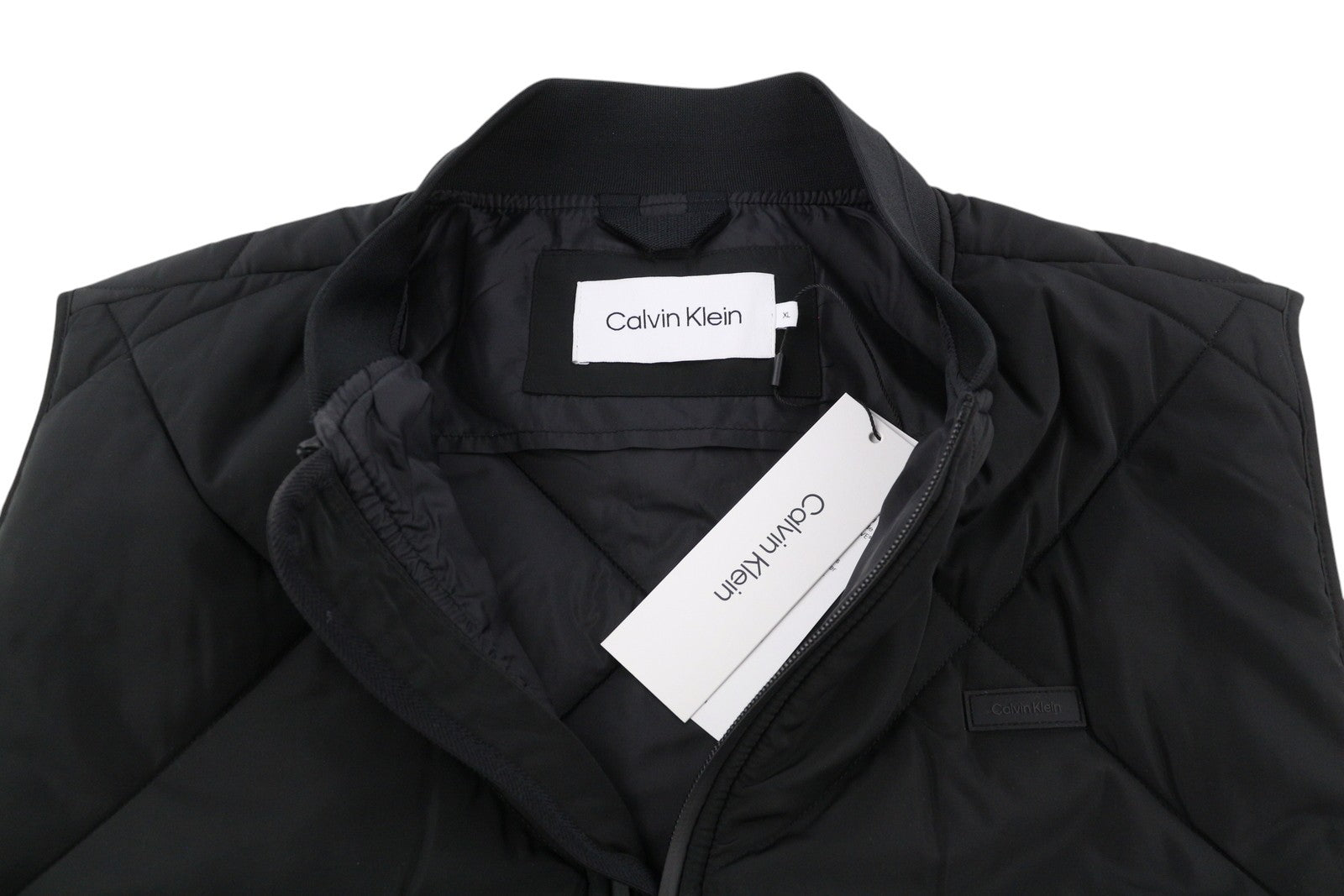 CALVIN KLEIN Signature Quilt Men Waistcoat XL Black Padded Bomber Vest RRP$279